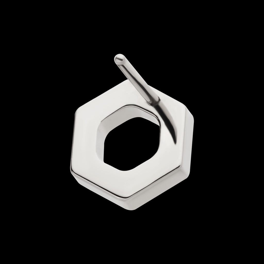 Pave Set Round CZ Gem Hexagon Flatback Stud Earring / Nosering - CZ in Titanium