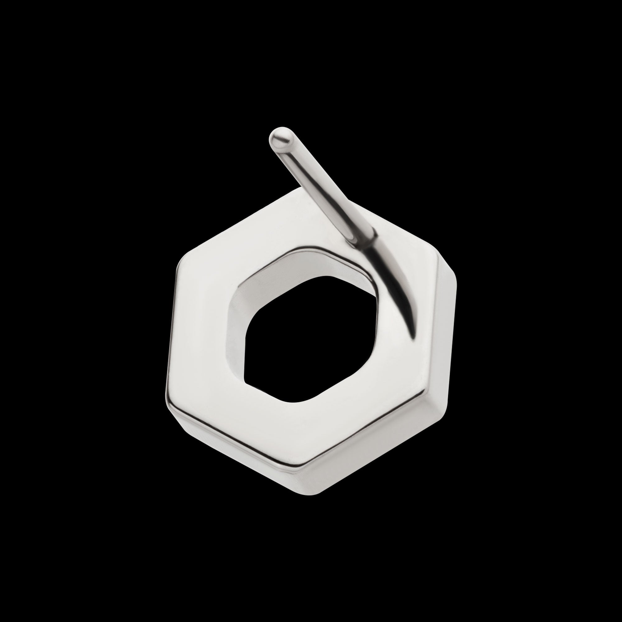 Pave Set Round CZ Gem Hexagon Flatback Stud Earring / Nosering - CZ in Titanium