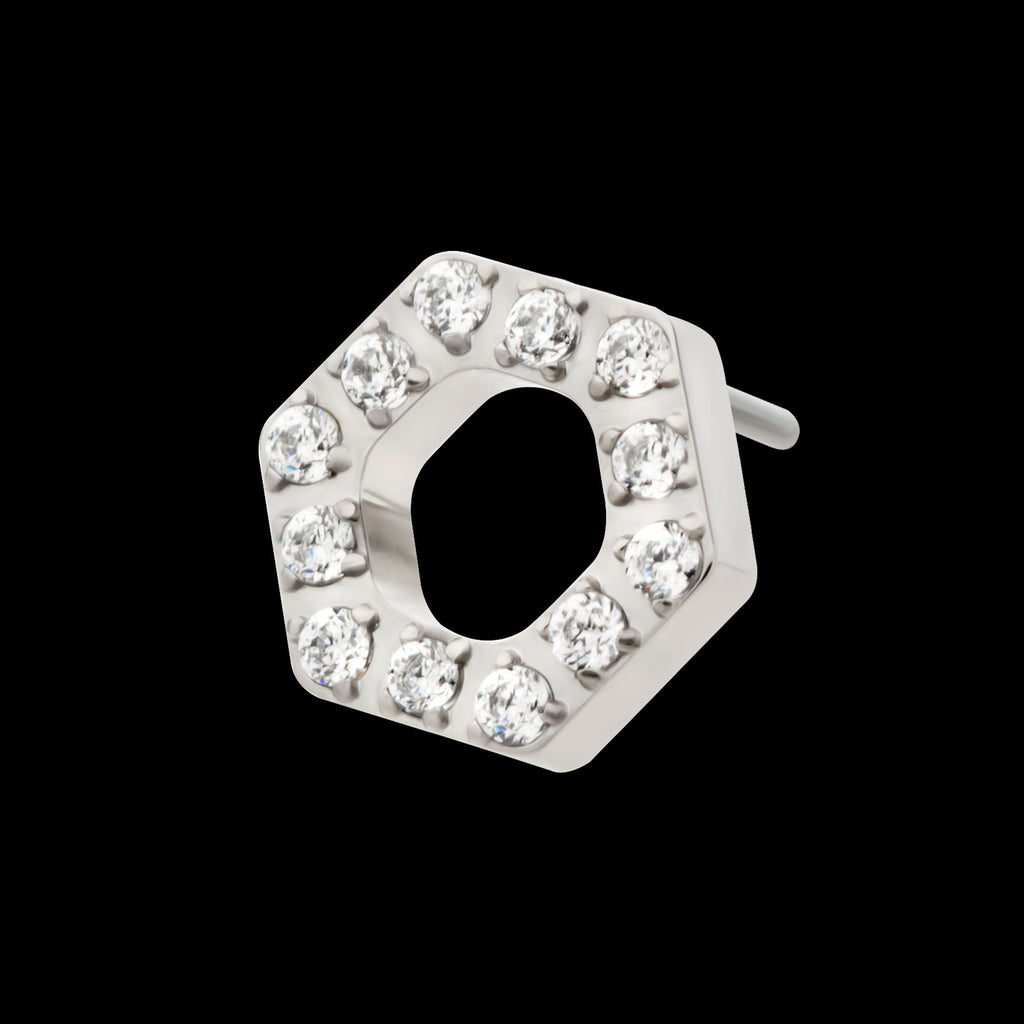 Pave Set Round CZ Gem Hexagon Flatback Stud Earring / Nosering - CZ in Titanium