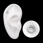 Pave Set Round CZ Gem Hexagon Flatback Stud Earring / Nosering - CZ in Titanium