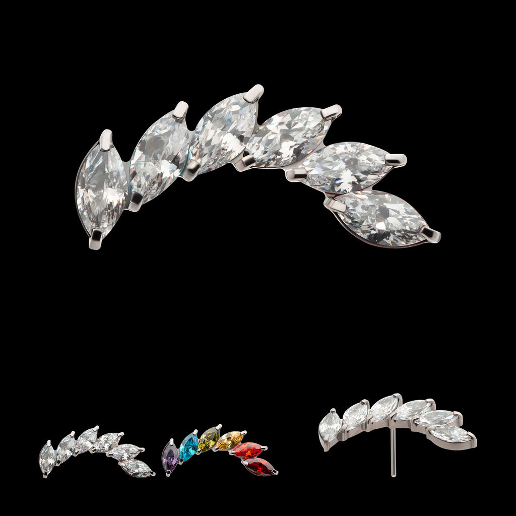 Prong Set Marquise CZ Staggered 6-Cluster Flatback Stud Earring / Nosering - CZ in Titanium