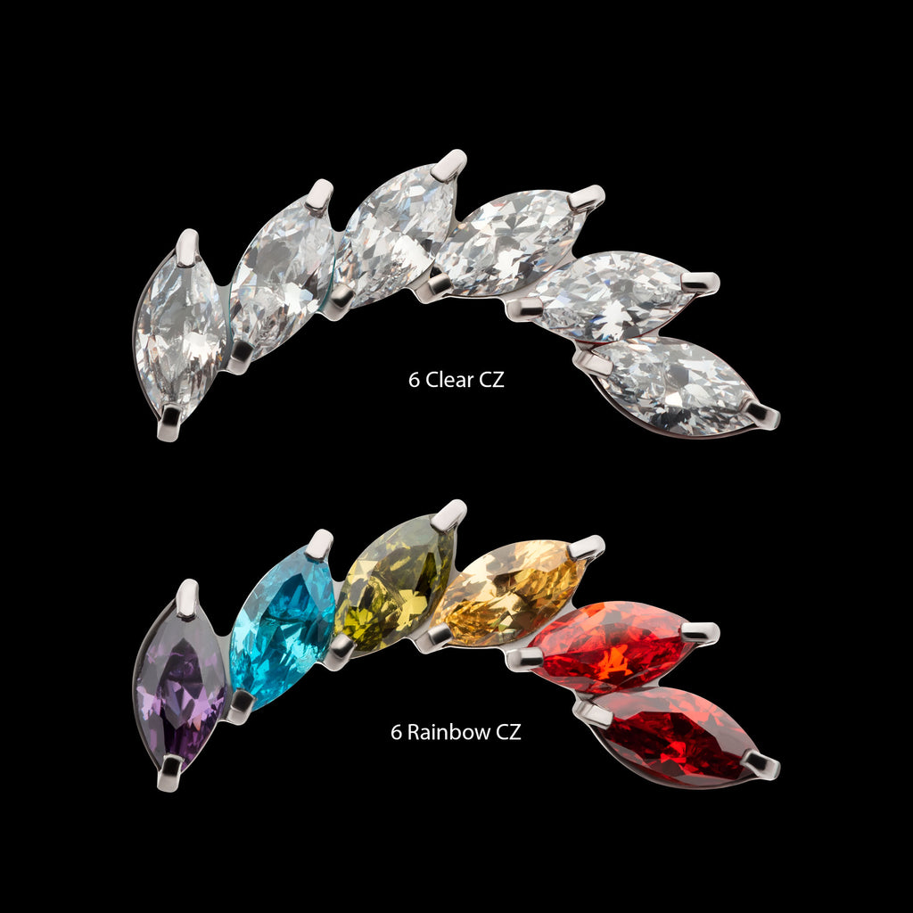 Prong Set Marquise CZ Staggered 6-Cluster Flatback Stud Earring / Nosering - CZ in Titanium