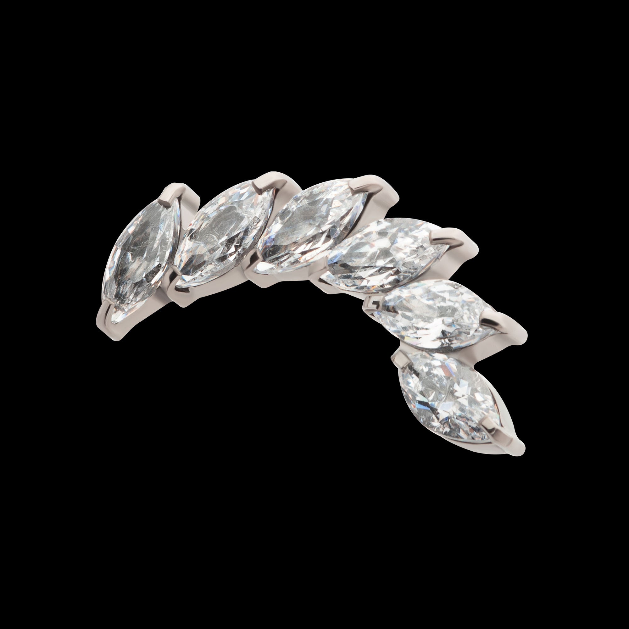 Prong Set Marquise CZ Staggered 6-Cluster Flatback Stud Earring / Nosering - CZ in Titanium
