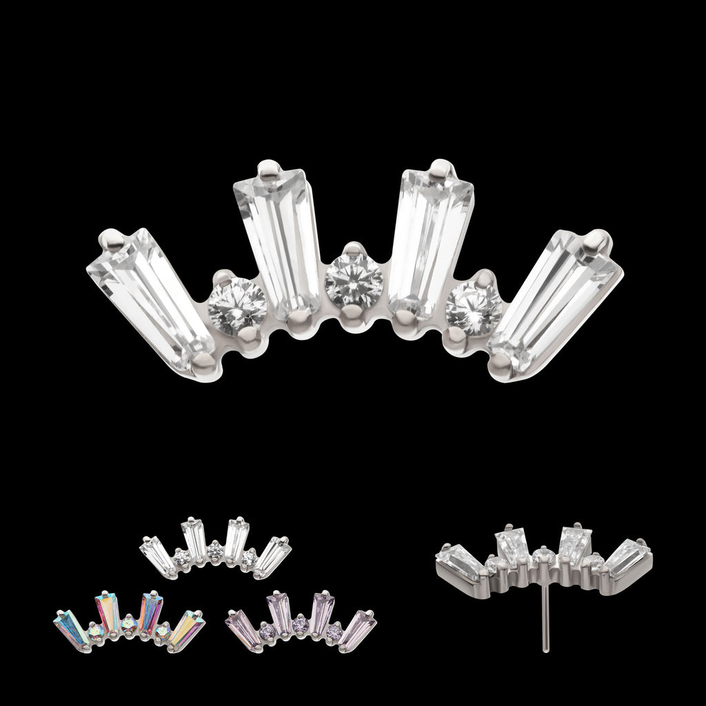 Prong Set Baguette & Round CZ 7-Cluster Flatback Stud Earring / Nosering - CZ in Titanium