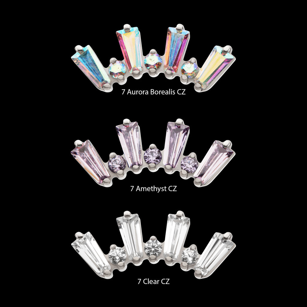Prong Set Baguette & Round CZ 7-Cluster Flatback Stud Earring / Nosering - CZ in Titanium