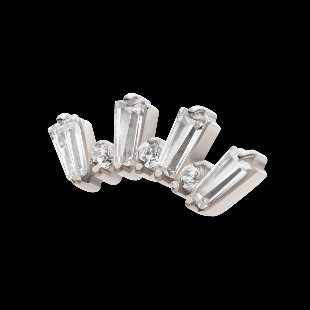Prong Set Baguette & Round CZ 7-Cluster Flatback Stud Earring / Nosering - CZ in Titanium