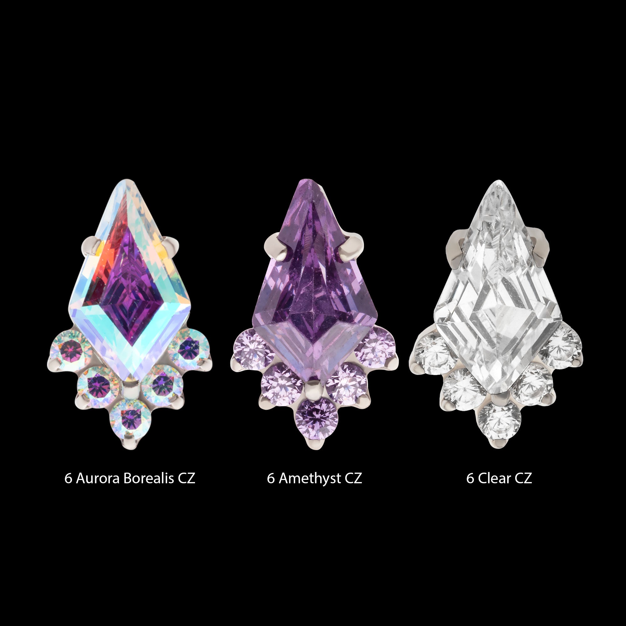 Prong Set Kite Shape CZ with 5-Cluster Round CZ Flatback Stud Earring / Nosering - CZ in Titanium