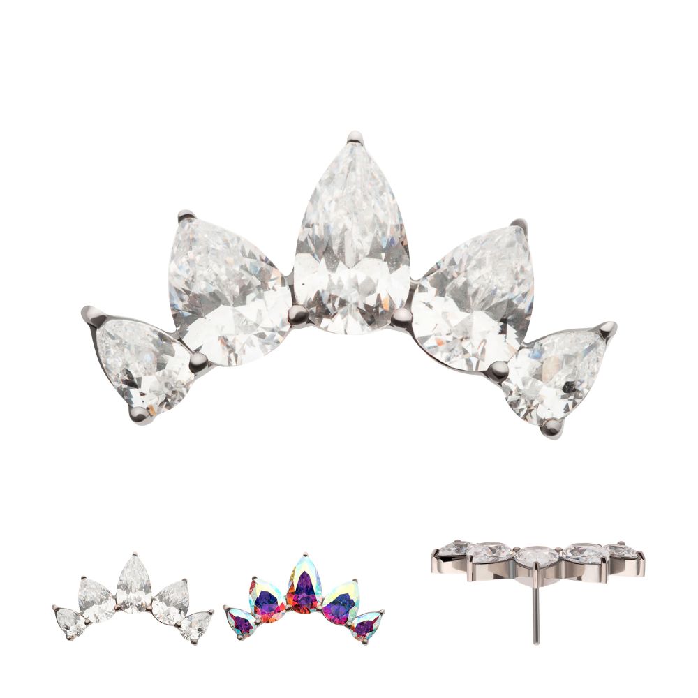 Teardrop CZ 5-Cluster Fan Prong-Set Threadless Earring / Nosering – Titanium