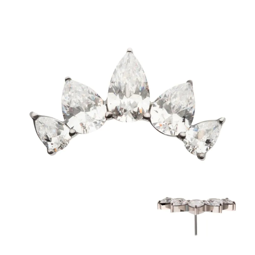 Teardrop CZ 5-Cluster Fan Shape Threadless Earring / Nosering Top – CZ & Titanium