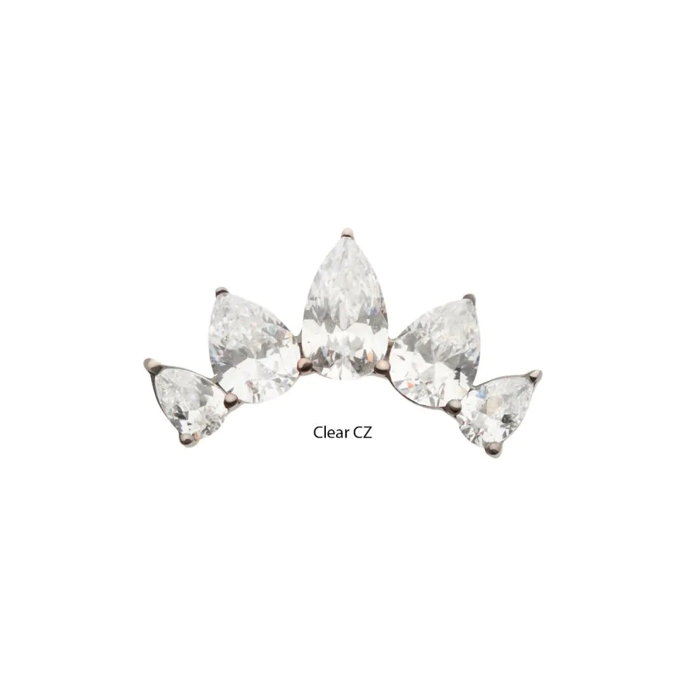 Teardrop CZ 5-Cluster Fan Shape Threadless Earring / Nosering Top – CZ & Titanium