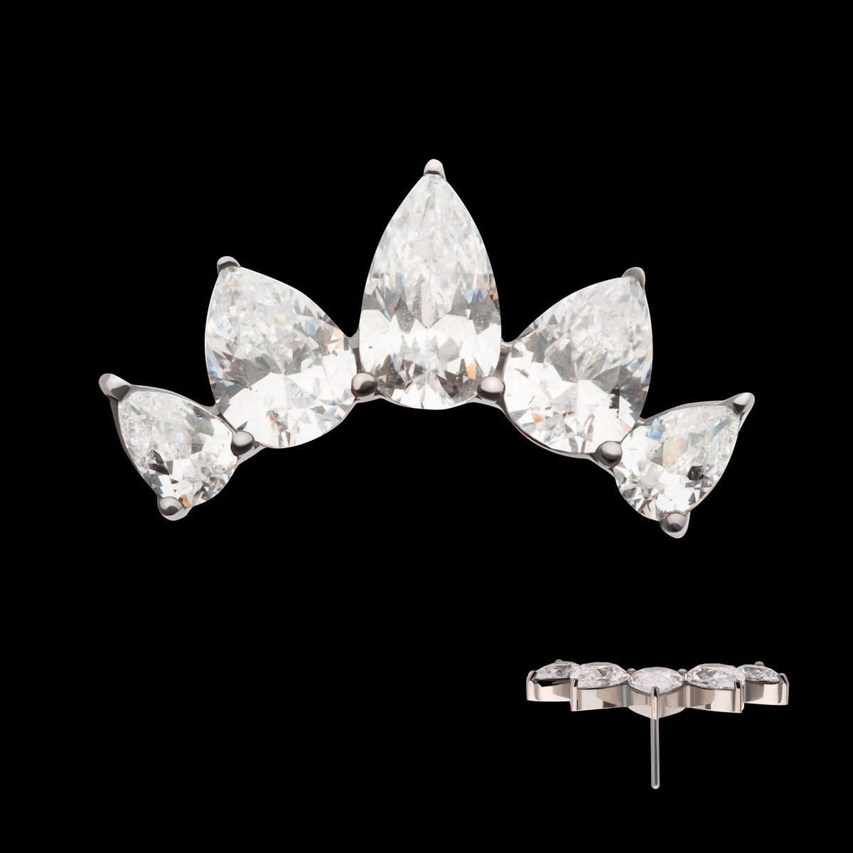 Teardrop CZ 5-Cluster Fan Shape Threadless Earring / Nosering Top – CZ & Titanium