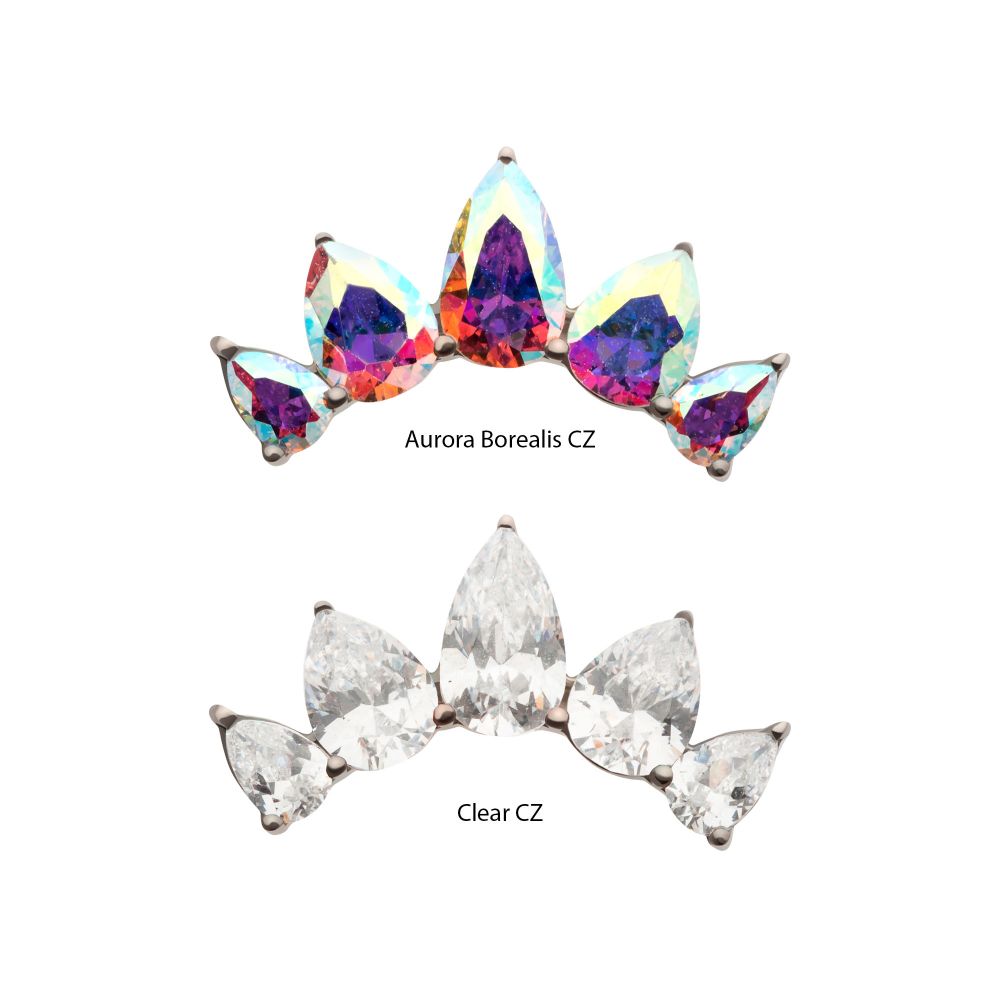 Teardrop CZ 5-Cluster Fan Prong-Set Threadless Earring / Nosering – Titanium