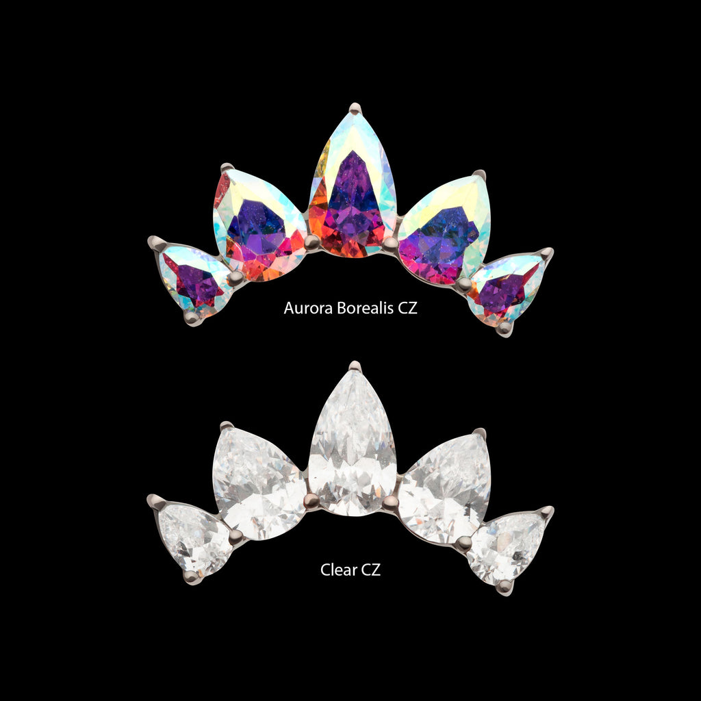 Prong Set Teardrop CZ 5-Cluster Fan Shape Flatback Stud Earring / Nosering - CZ in Titanium