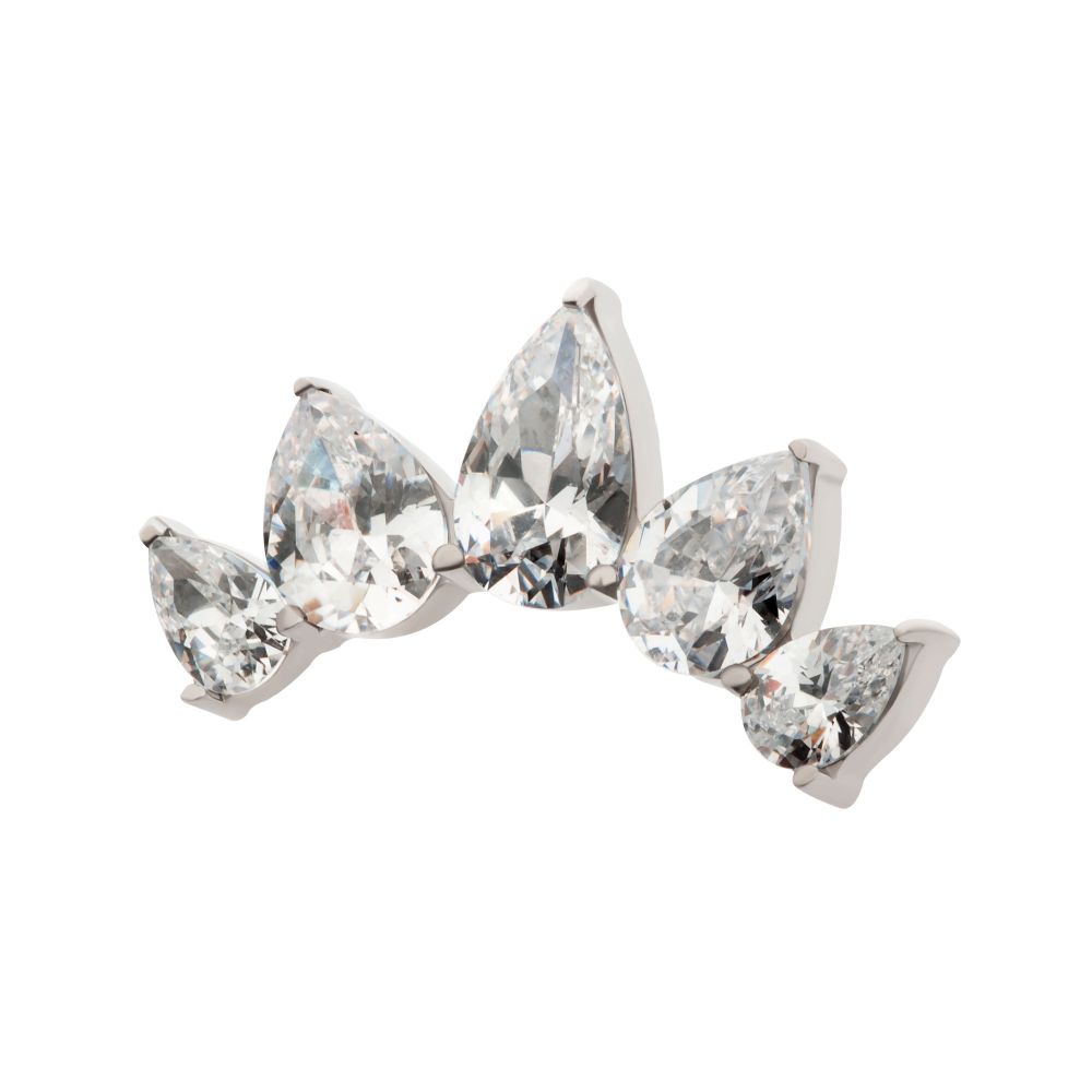 Teardrop CZ 5-Cluster Fan Prong-Set Threadless Earring / Nosering – Titanium