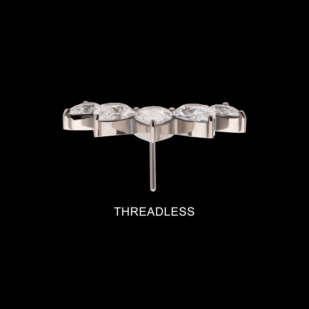 Prong Set Teardrop CZ 5-Cluster Fan Shape Flatback Stud Earring / Nosering - CZ in Titanium