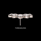 Prong Set Teardrop CZ 5-Cluster Fan Shape Flatback Stud Earring / Nosering - CZ in Titanium