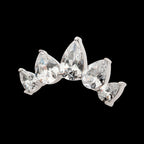 Prong Set Teardrop CZ 5-Cluster Fan Shape Flatback Stud Earring / Nosering - CZ in Titanium