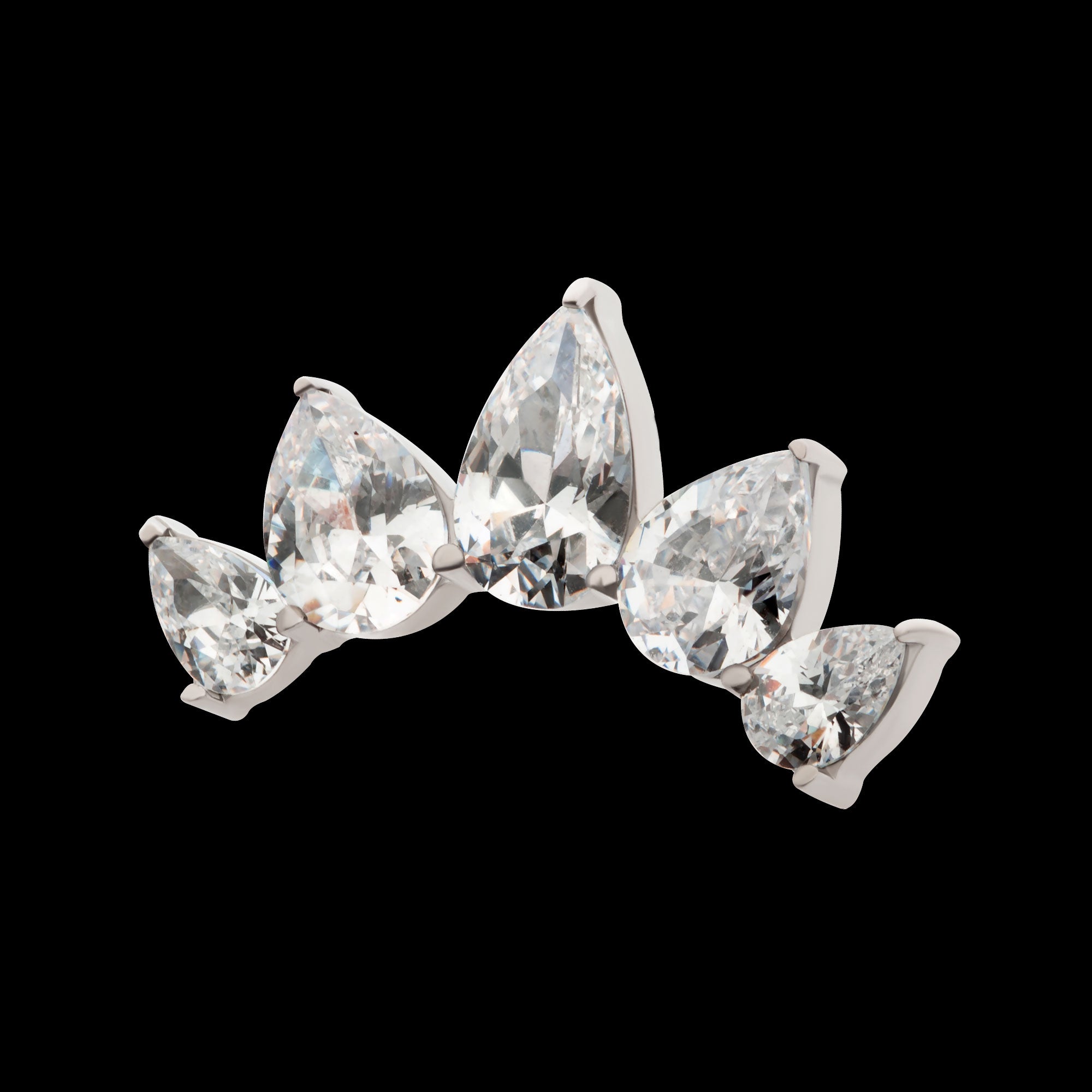 Prong Set Teardrop CZ 5-Cluster Fan Shape Flatback Stud Earring / Nosering - CZ in Titanium