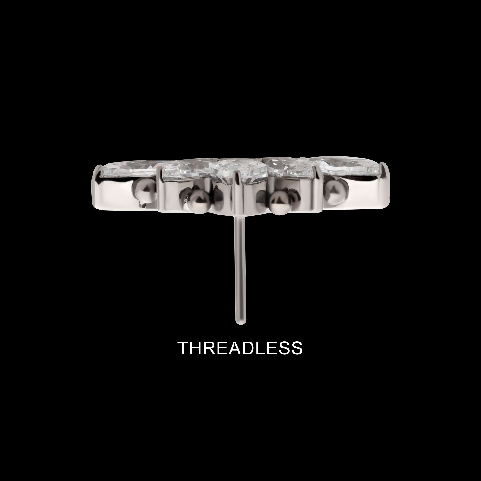 5-Cluster Prong Set Marquise CZ with Beads & Bezet Set Round CZ Flatback Stud Earring / Nosering - CZ in Titanium
