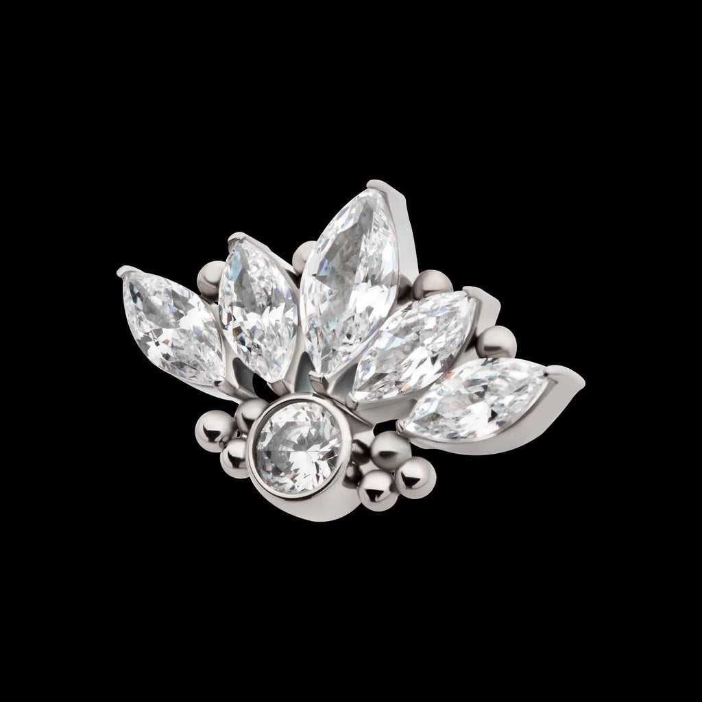 5-Cluster Prong Set Marquise CZ with Beads & Bezet Set Round CZ Flatback Stud Earring / Nosering - CZ in Titanium