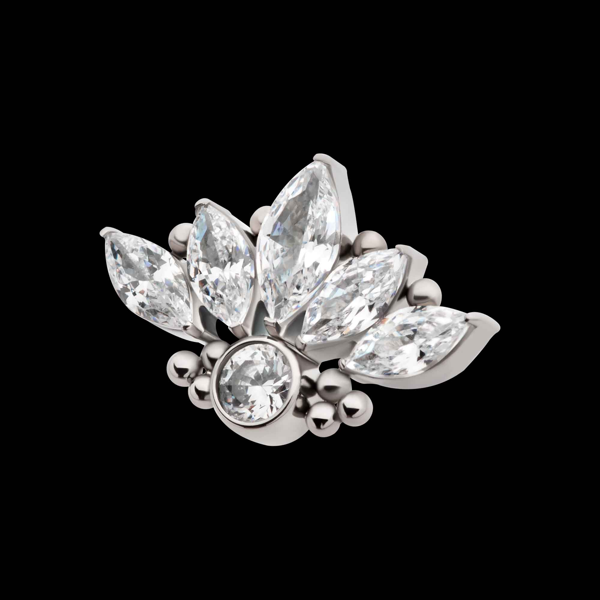 5-Cluster Prong Set Marquise CZ with Beads & Bezet Set Round CZ Flatback Stud Earring / Nosering - CZ in Titanium