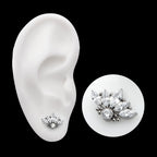 5-Cluster Prong Set Marquise CZ with Beads & Bezet Set Round CZ Flatback Stud Earring / Nosering - CZ in Titanium