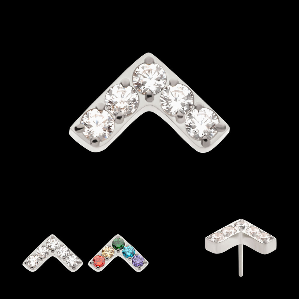 Prong Set 5 Round CZ Chevron Shape Flatback Stud Earring / Nosering - CZ in Titanium
