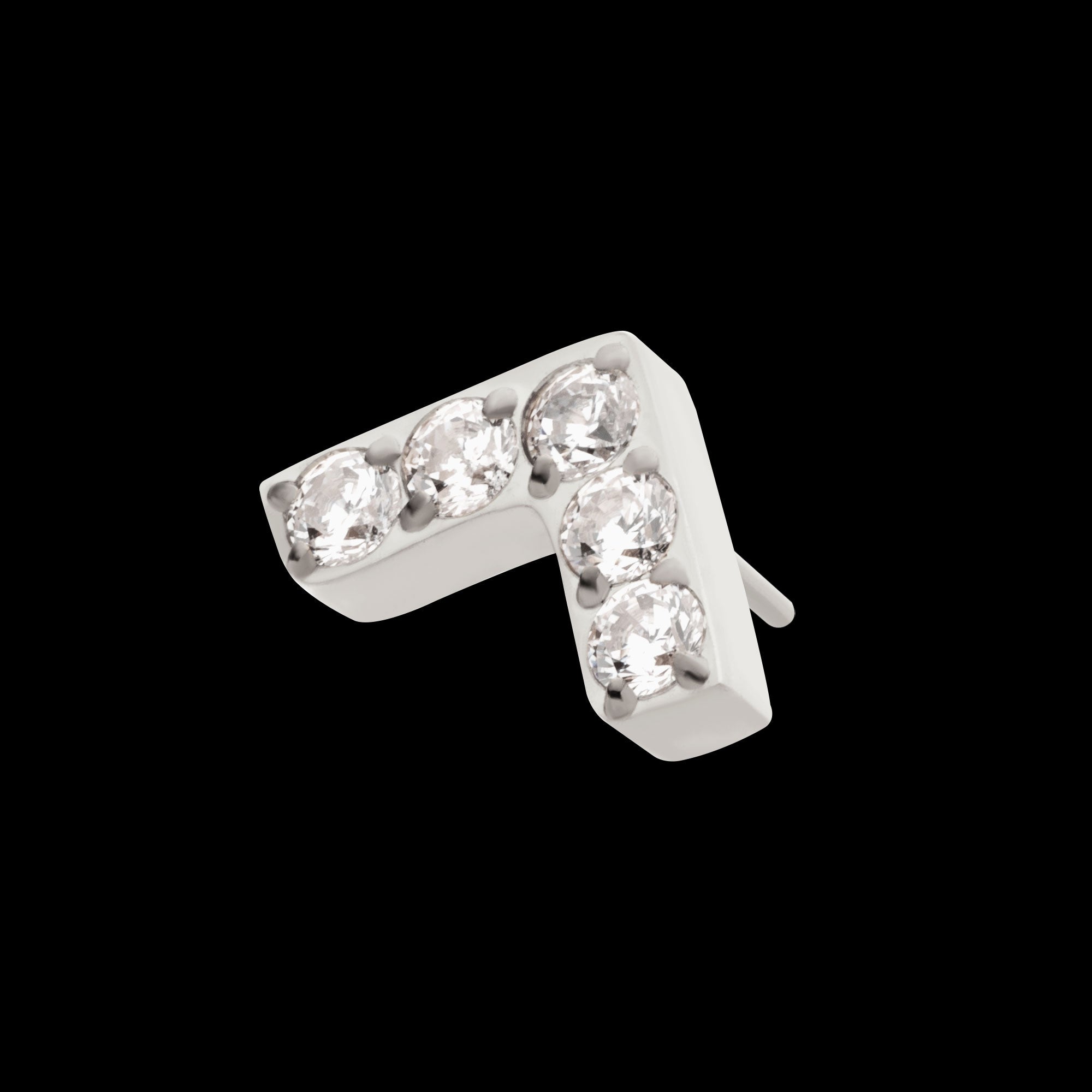 Prong Set 5 Round CZ Chevron Shape Flatback Stud Earring / Nosering - CZ in Titanium