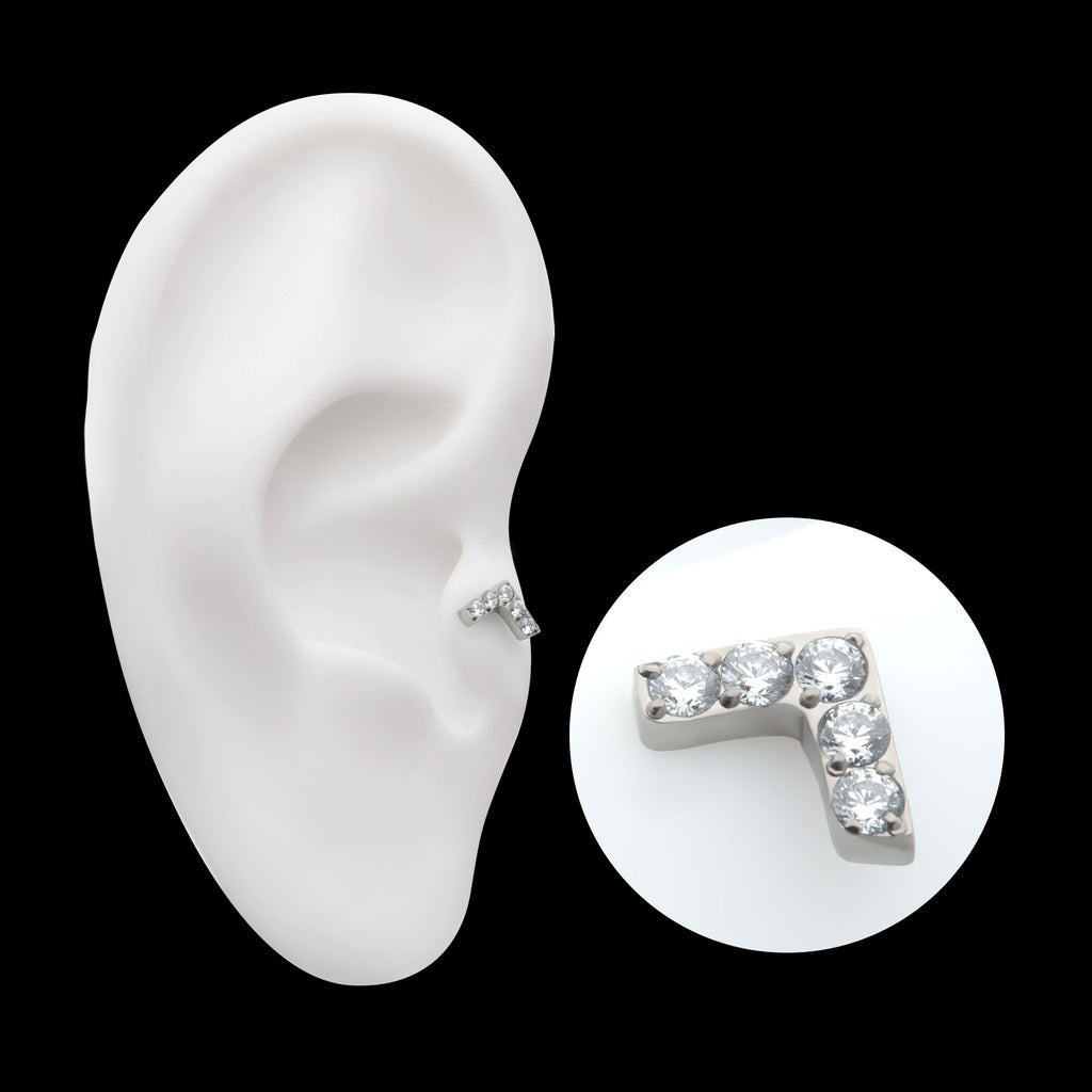 Prong Set 5 Round CZ Chevron Shape Flatback Stud Earring / Nosering - CZ in Titanium