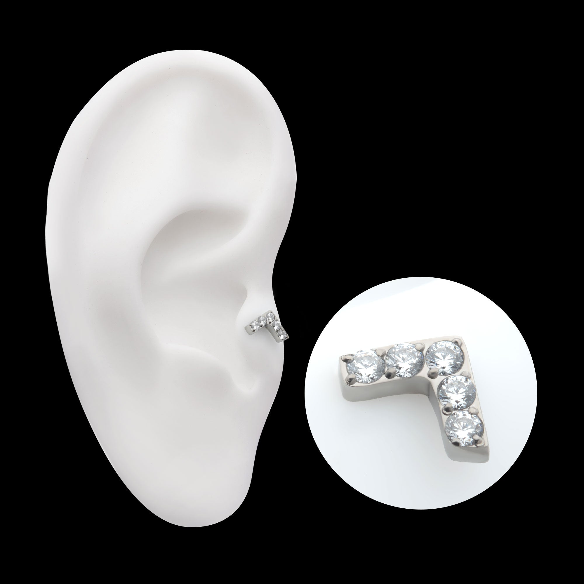 Prong Set 5 Round CZ Chevron Shape Flatback Stud Earring / Nosering - CZ in Titanium