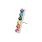 Rainbow CZ 6-Cluster Bar Prong-Set Threadless Earring / Nosering – Titanium