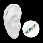 Rainbow CZ 6-Cluster Bar Prong-Set Threadless Earring / Nosering – Titanium
