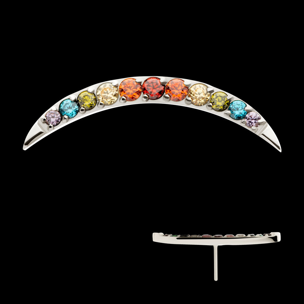 Multicolor CZ Curved Bar Flatback Stud Earring / Nosering - CZ in Titanium