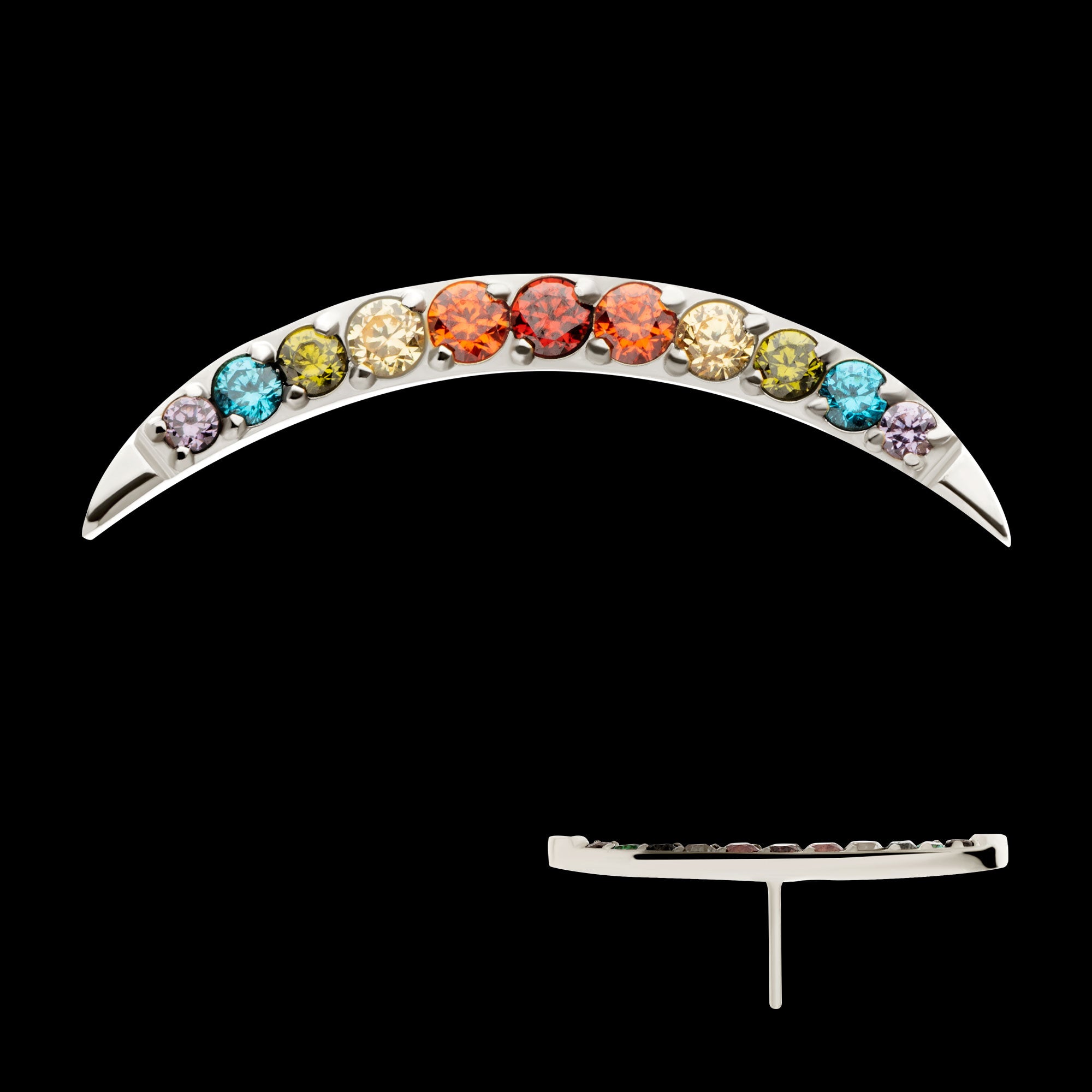 Multicolor CZ Curved Bar Flatback Stud Earring / Nosering - CZ in Titanium