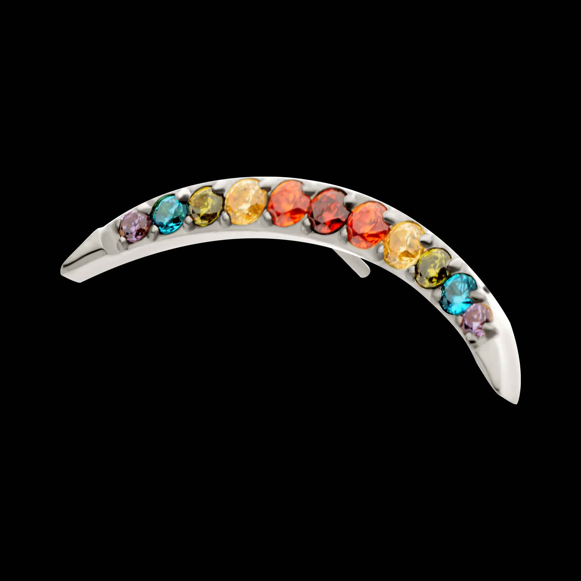 Multicolor CZ Curved Bar Flatback Stud Earring / Nosering - CZ in Titanium