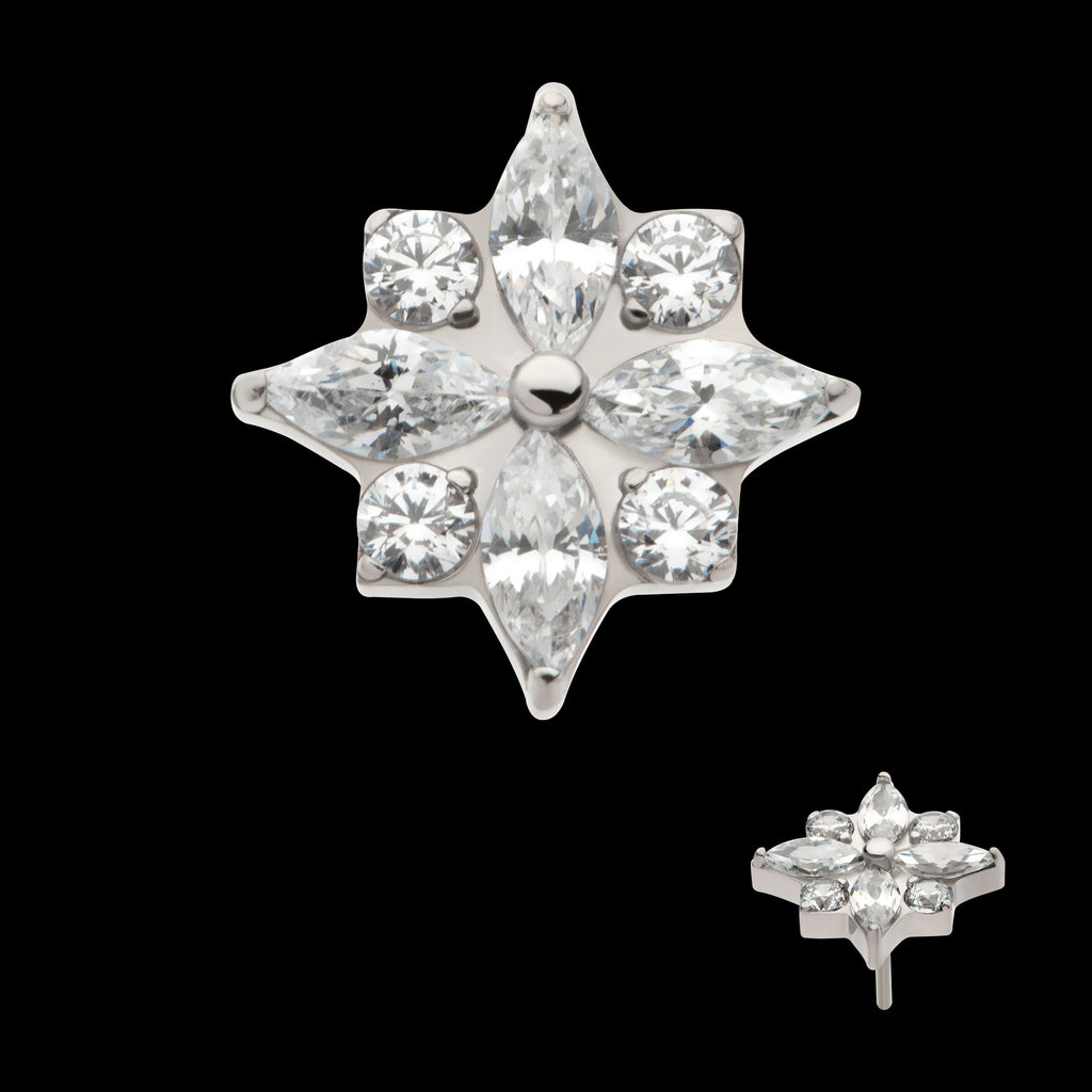 4 Marquise & 4 Round CZ Flower Shape Flatback Stud Earring / Nosering - CZ in Titanium
