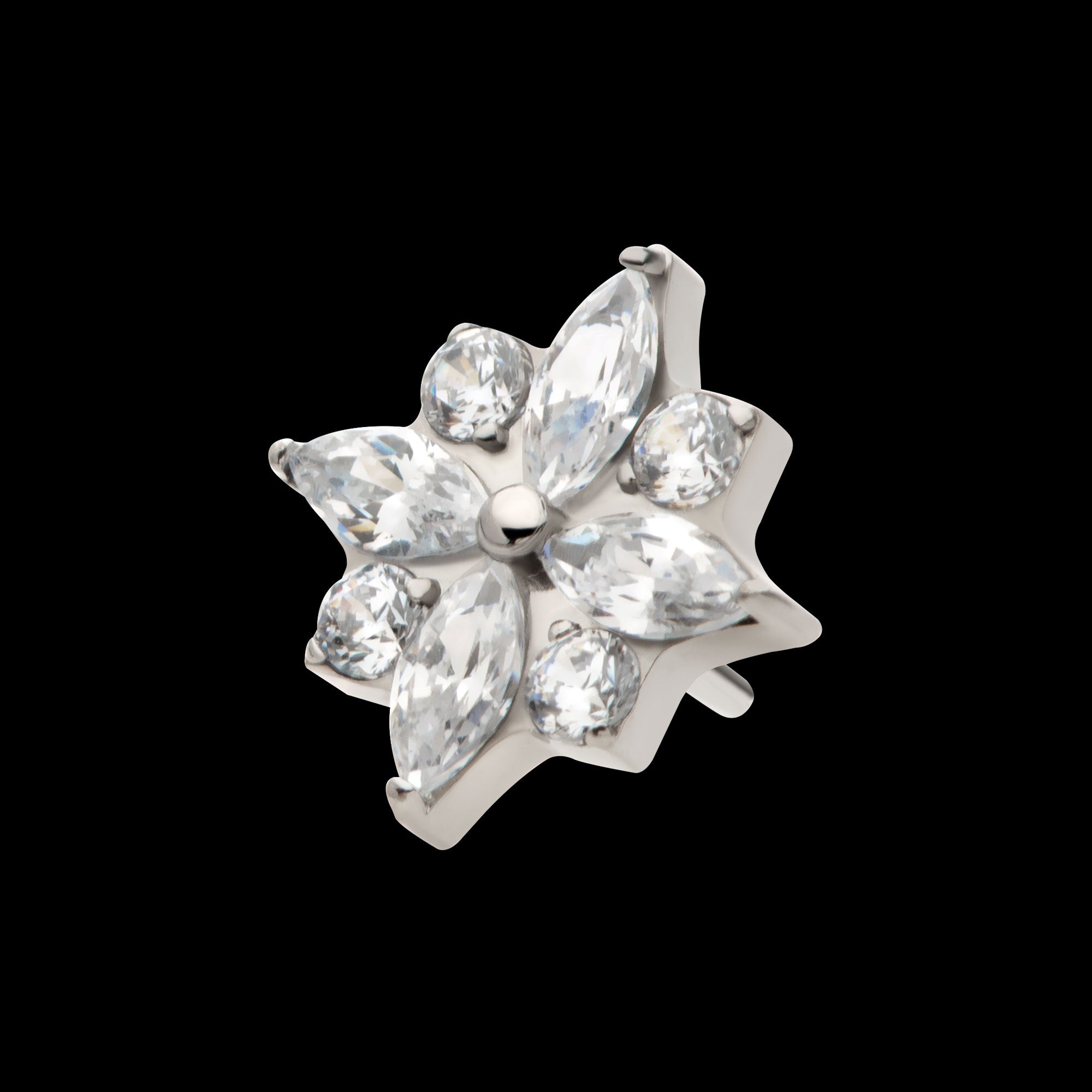 4 Marquise & 4 Round CZ Flower Shape Flatback Stud Earring / Nosering - CZ in Titanium