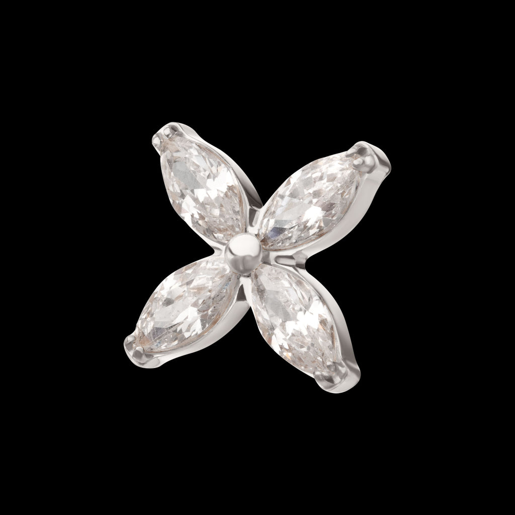 4-Marquise Flower Gem Flatback Stud Earring / Nosering - Gem in Titanium