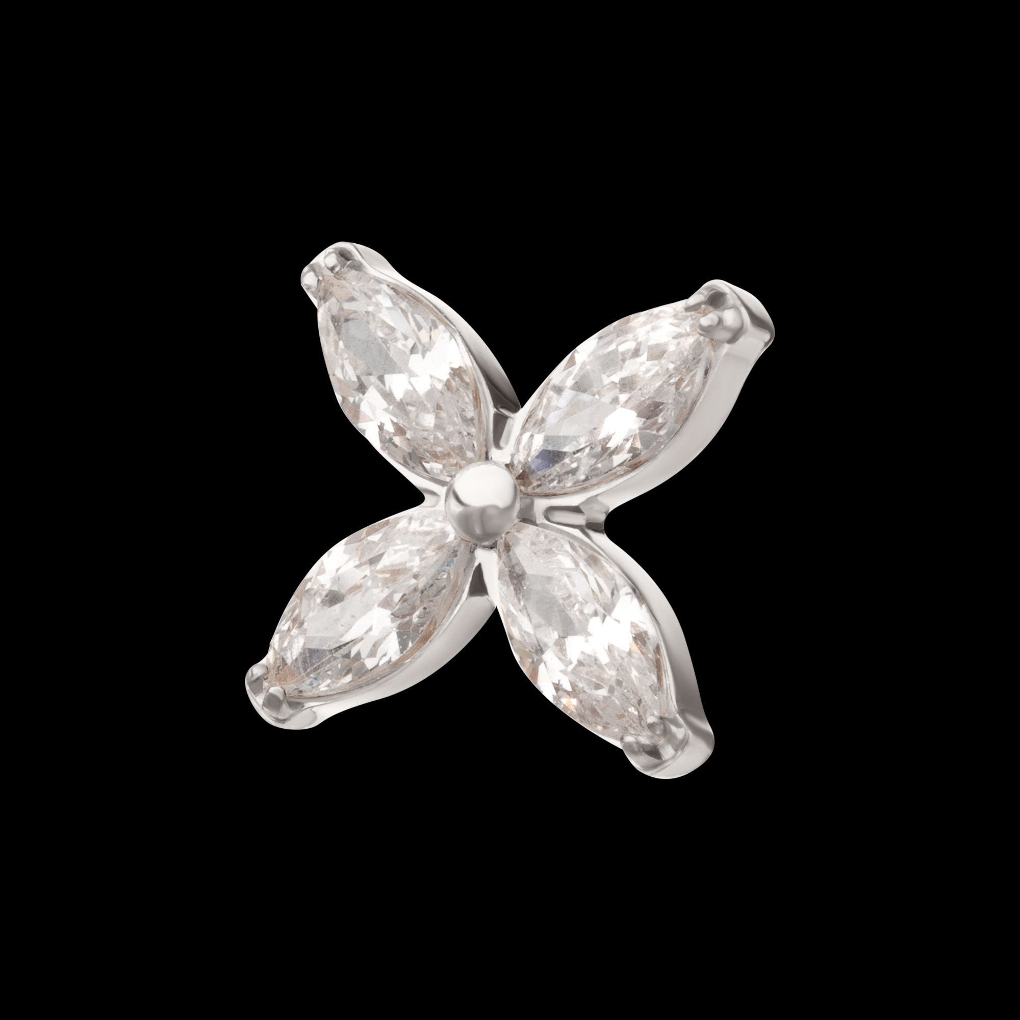 4-Marquise Flower Gem Flatback Stud Earring / Nosering - Gem in Titanium