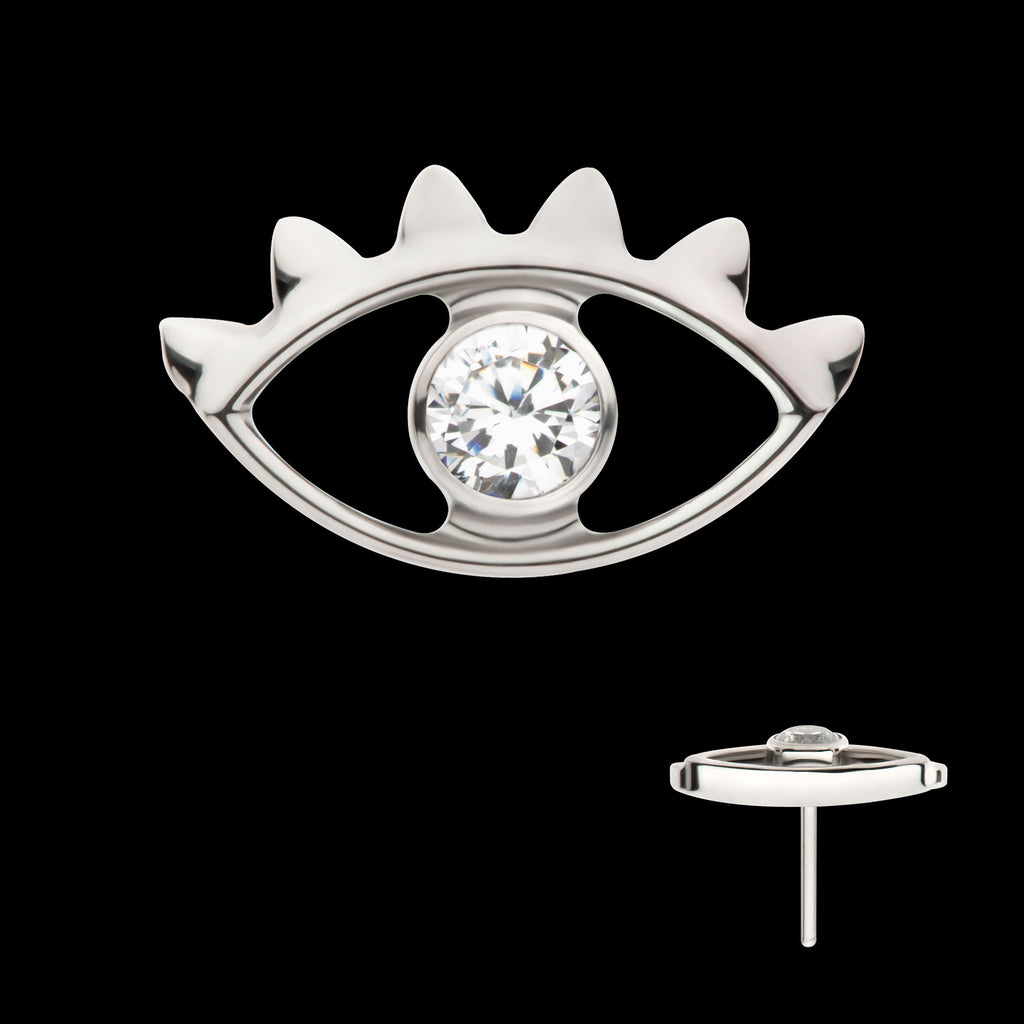2mm Bezel Set Round CZ Gem Evil Eye Flatback Stud Earring / Nosering - CZ in Titanium