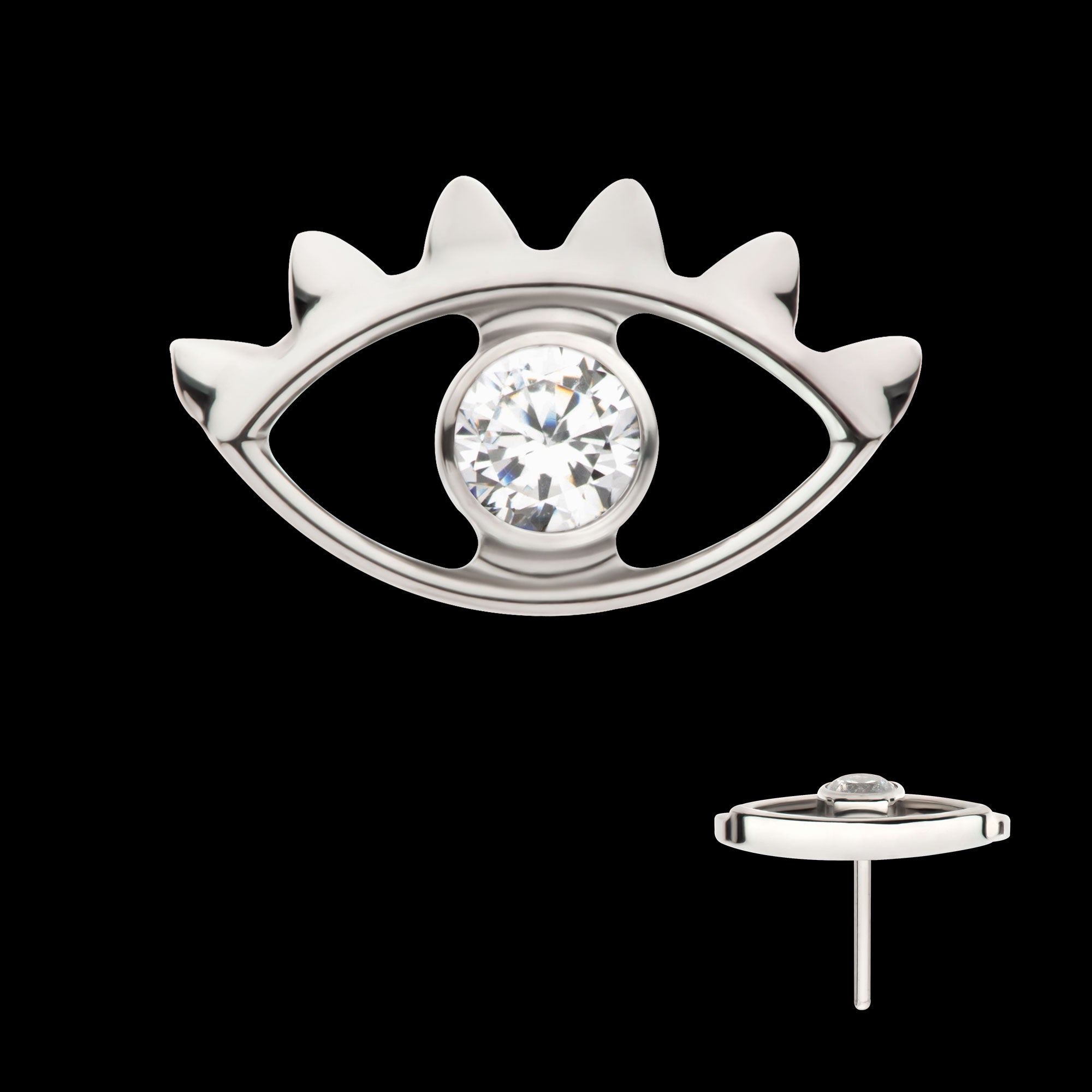 2mm Bezel Set Round CZ Gem Evil Eye Flatback Stud Earring / Nosering - CZ in Titanium