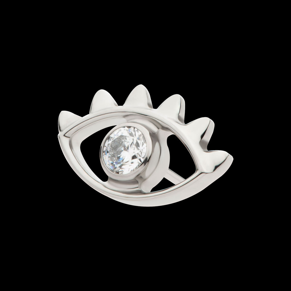 2mm Bezel Set Round CZ Gem Evil Eye Flatback Stud Earring / Nosering - CZ in Titanium