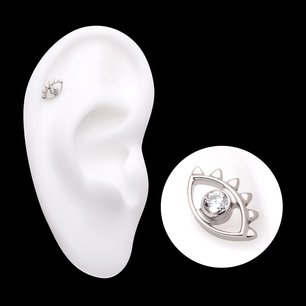 2mm Bezel Set Round CZ Gem Evil Eye Flatback Stud Earring / Nosering - CZ in Titanium