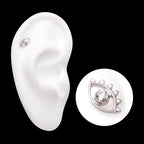 2mm Bezel Set Round CZ Gem Evil Eye Flatback Stud Earring / Nosering - CZ in Titanium