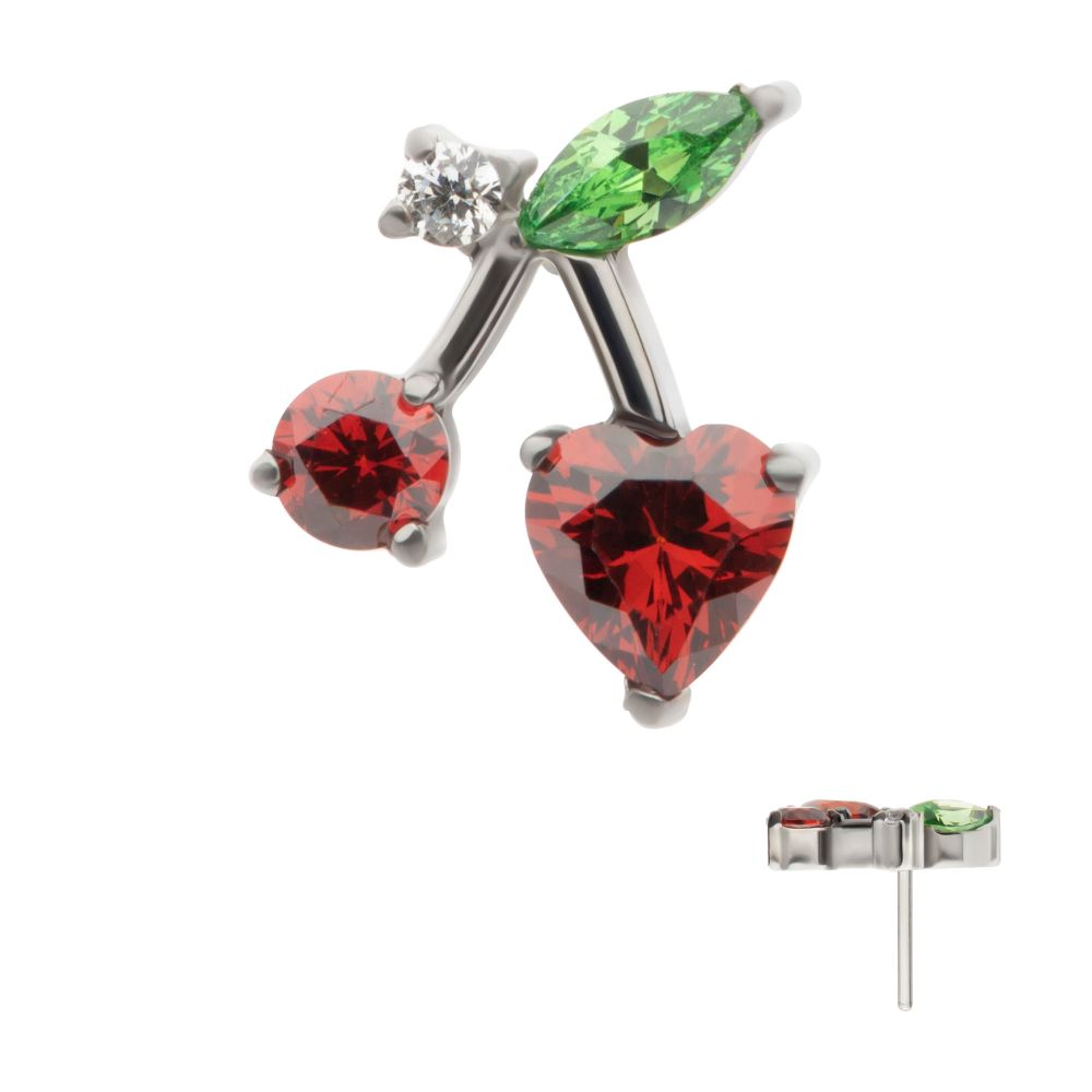 Multi Gem Cherry Threadless Earring / Nosering Top – Titanium