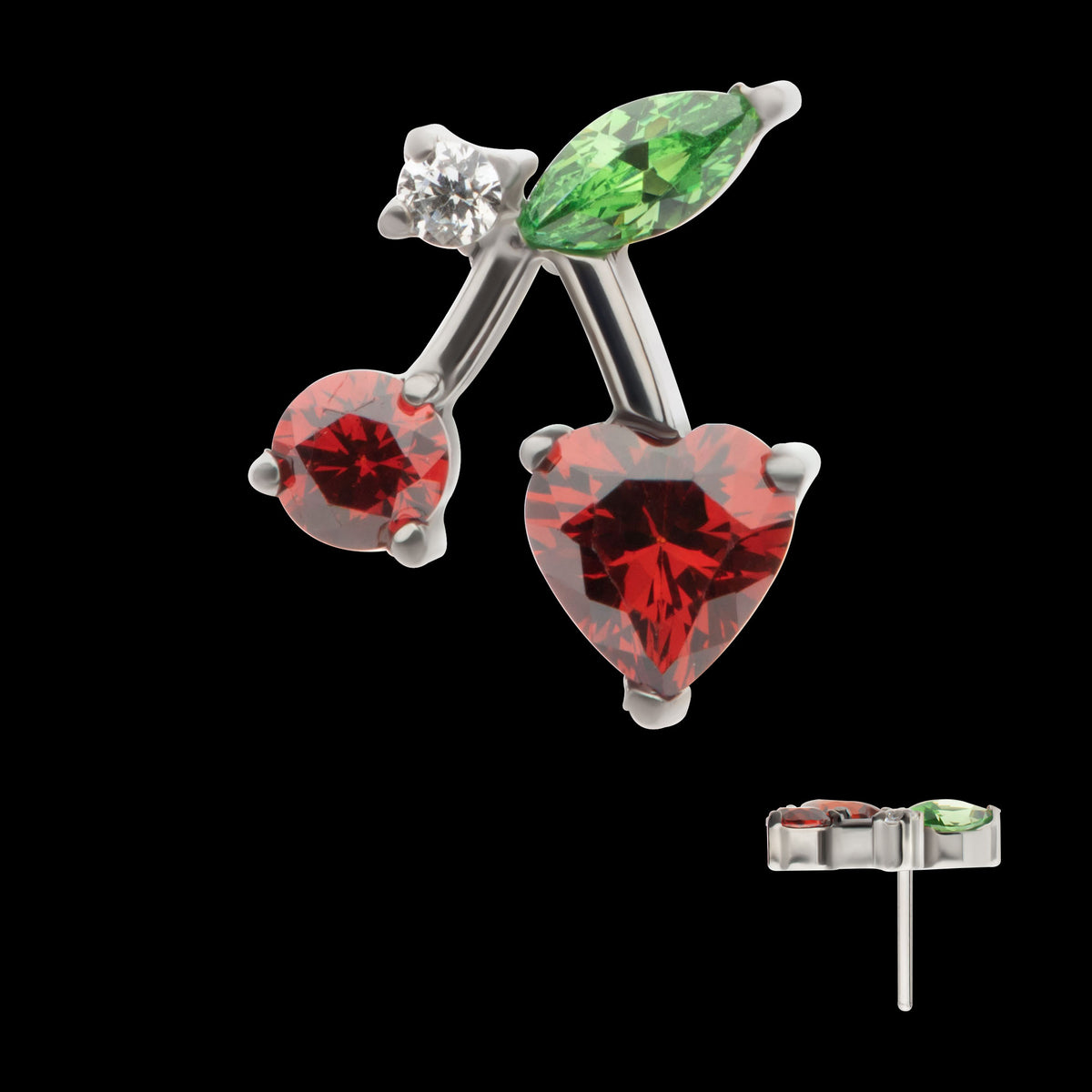 Multi Gem Cherry Threadless Earring / Nosering Top – Titanium