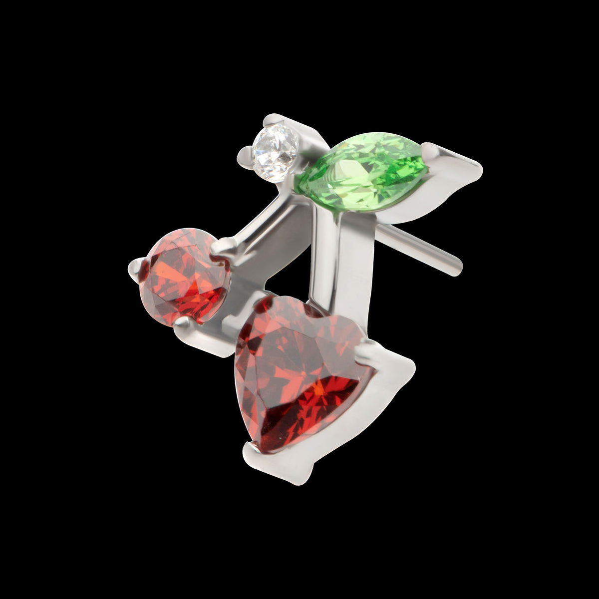 Multi Gem Cherry Threadless Earring / Nosering Top – Titanium