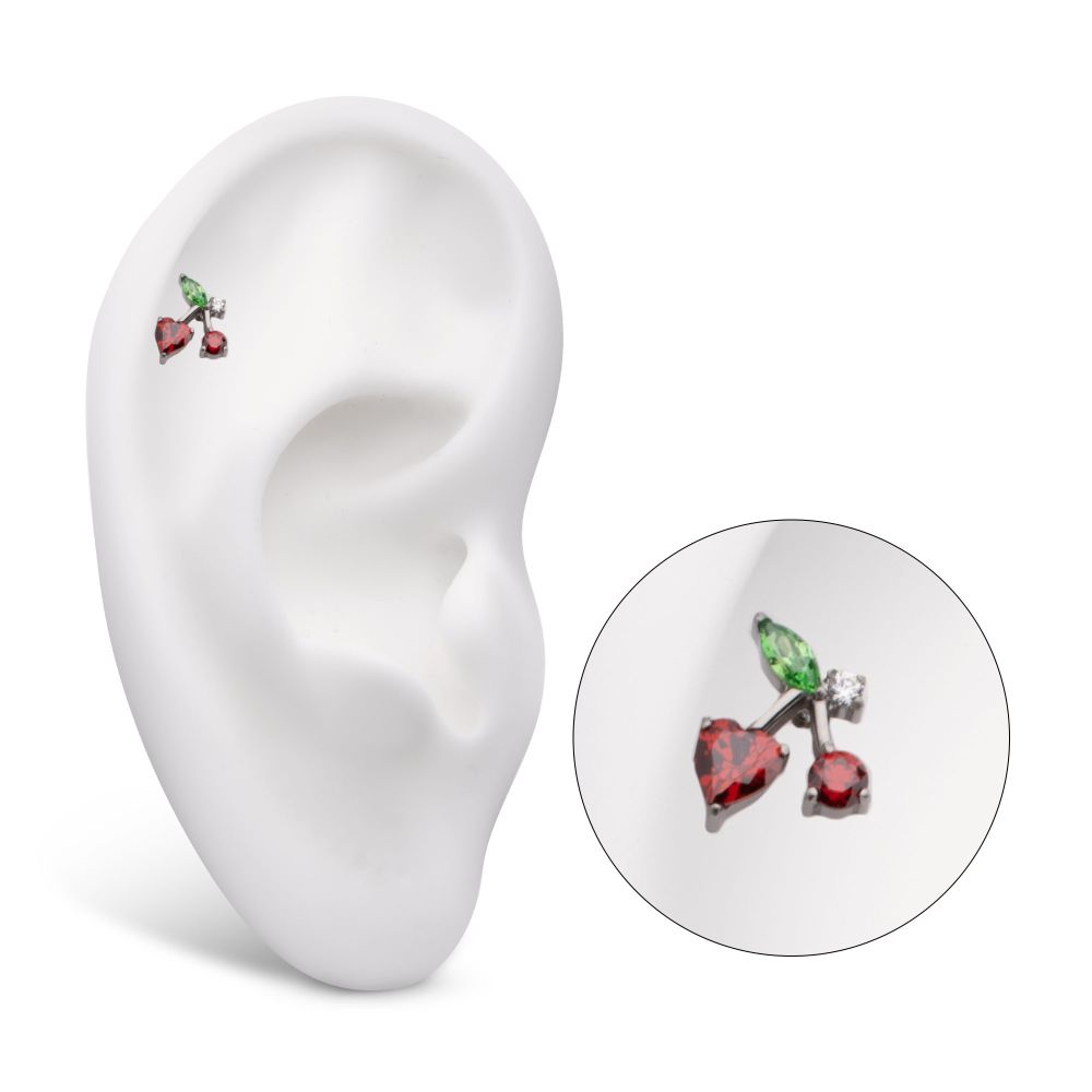 Multi Gem Cherry Threadless Earring / Nosering Top – Titanium