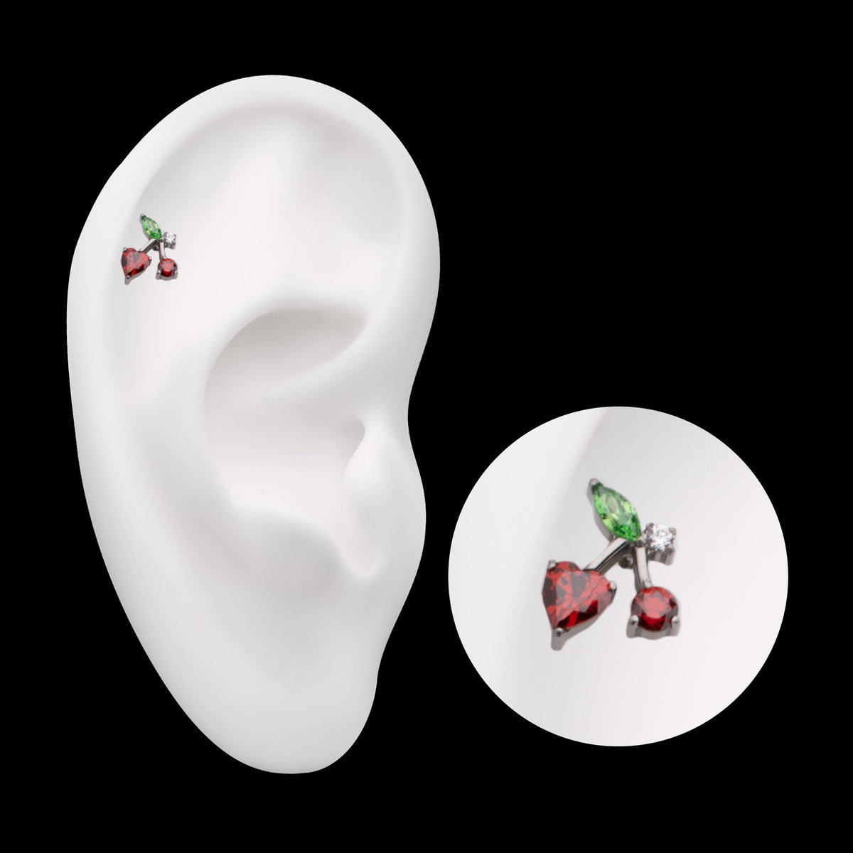 Multi Gem Cherry Threadless Earring / Nosering Top – Titanium