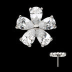 Prong Set CZ Gem 5-Petal Flower Flatback Stud Earring / Nosering - CZ in Titanium